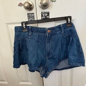 Free People Blue Jean Shorts High-Waisted Cuffed